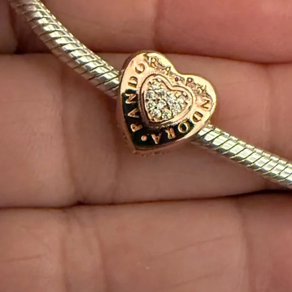 Rose Gold Heart Charm with Silver Bracelet - Picture 1 of 5
